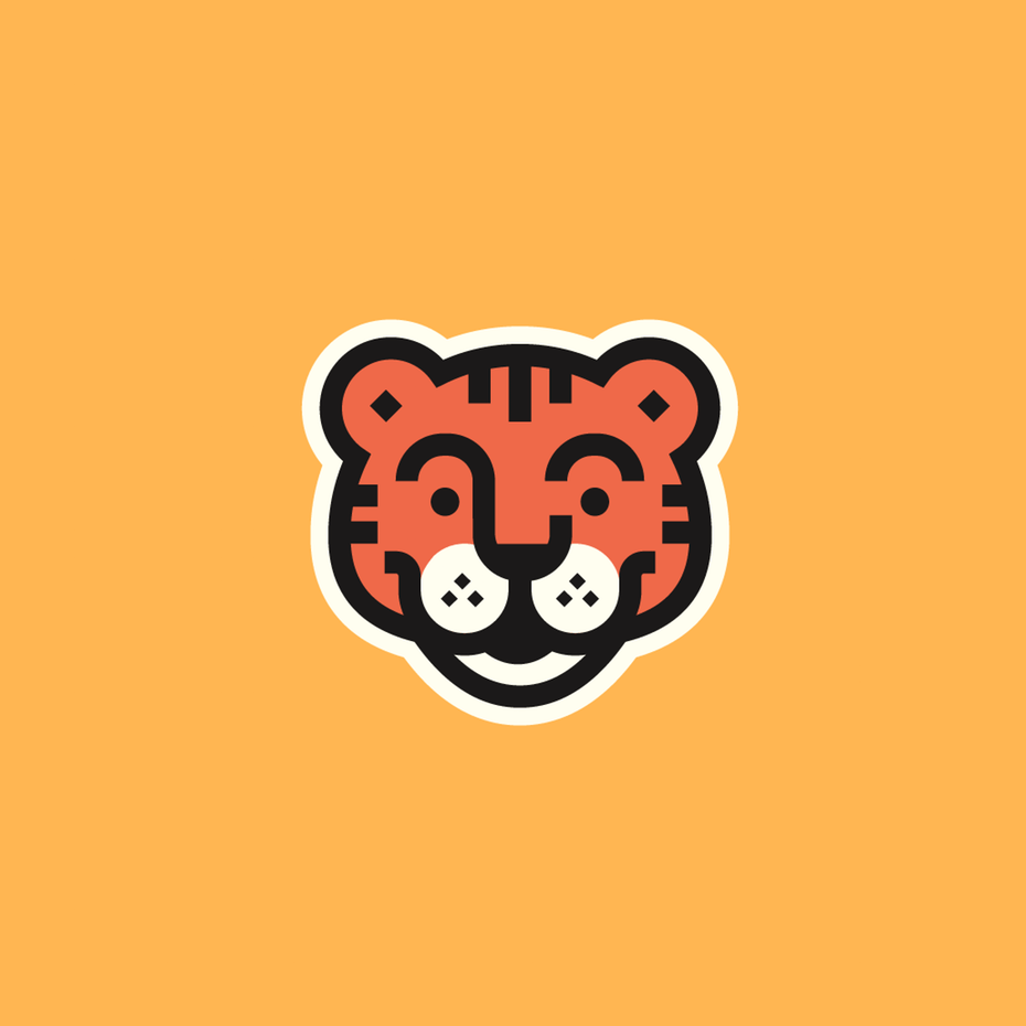 soft, cartoon tiger face outlined in white