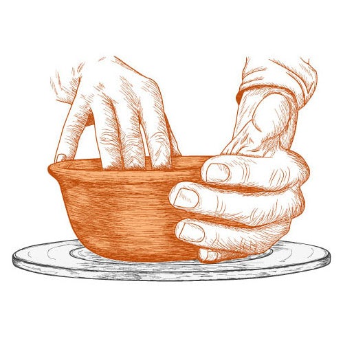 An sketch-style illustration of clay pottery making