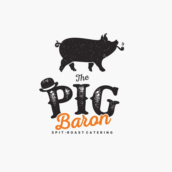 vintage catering  logo  with pig illustration