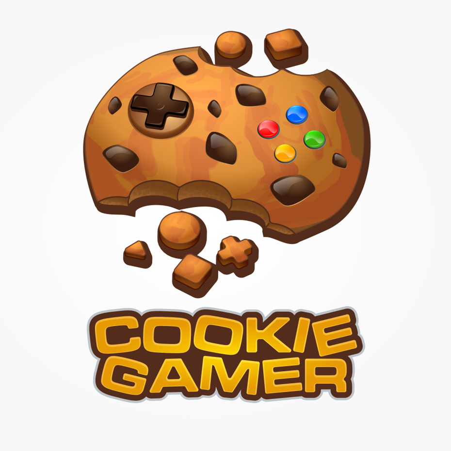 A quirky and playful  logo  using a cookie for a game-pad