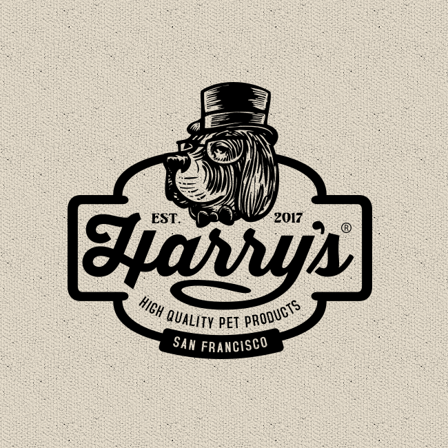 vintage dog  logo  that combines script and sans serif fonts