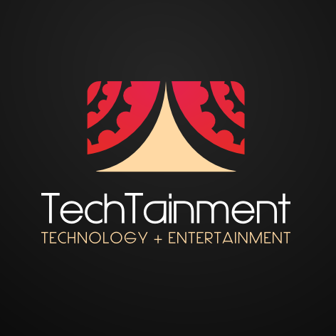 stylized image of a stage with red curtains and the text “TechTainment technology + entertainment”