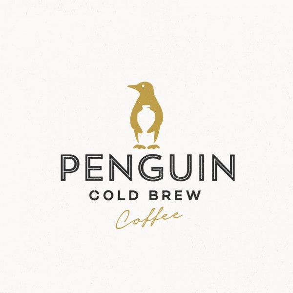 penguin holding bottle coffee  logo  design