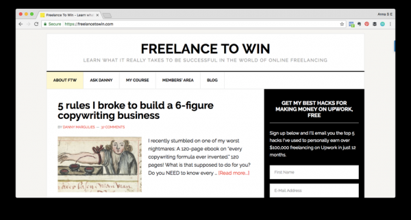 Screen shot of Freelance to Win website